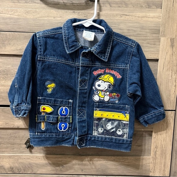 VINTAGE PRE OWNED PEANUTS BABY SNOOPY CONSTRUCTION DENIM JACKET 18 MONTHS - Picture 1 of 16